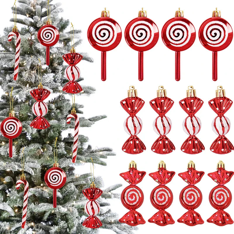 Rynx 6pcs/box Christmas Tree Pendant Red Star Candy Snowflake Xmas Ball Ornament New Year 2025 Home Decoration Noel Gift Navidad