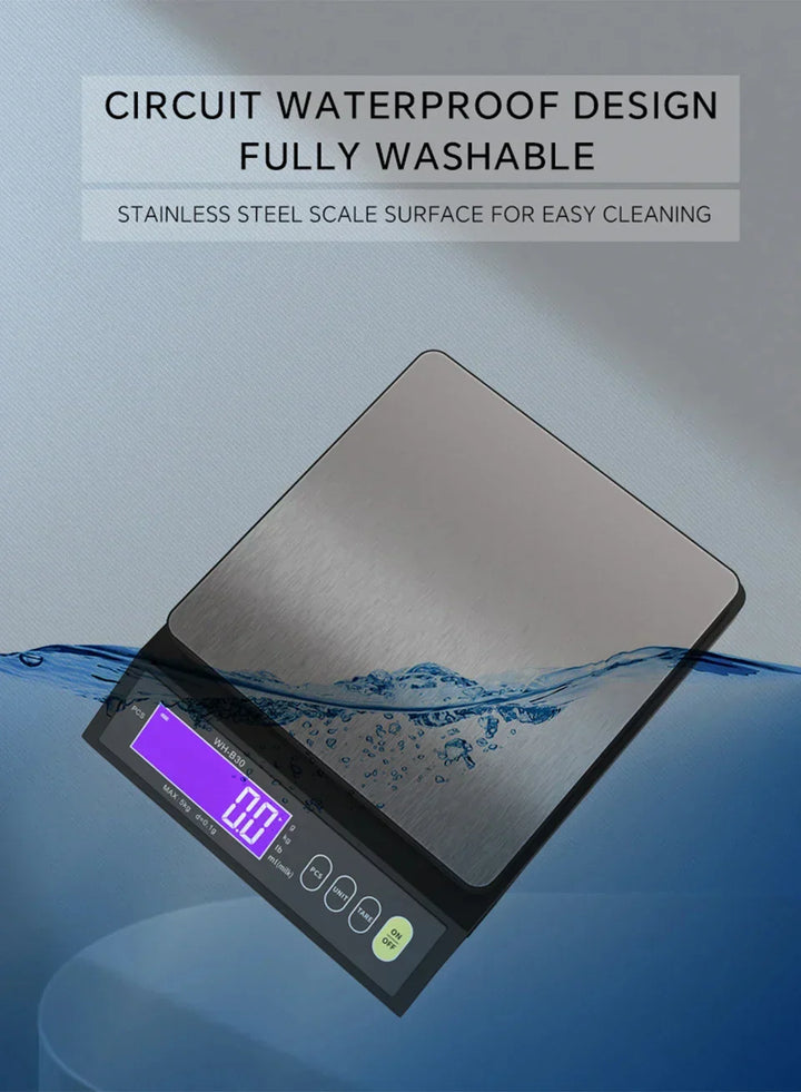 Lisslune | 5 kg/0.1 g and 10 kg/1 g digital electronic kitchen scale, LCD display, fully waterproof stainless steel weighing tool for baking