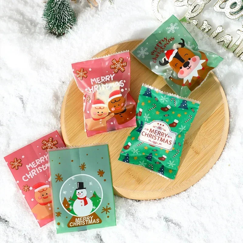 Rynx 100 pieces Christmas candy cookie heat-seal bags handmade nougat baking packaging pouches Christmas decorations 2024 New Year gift
