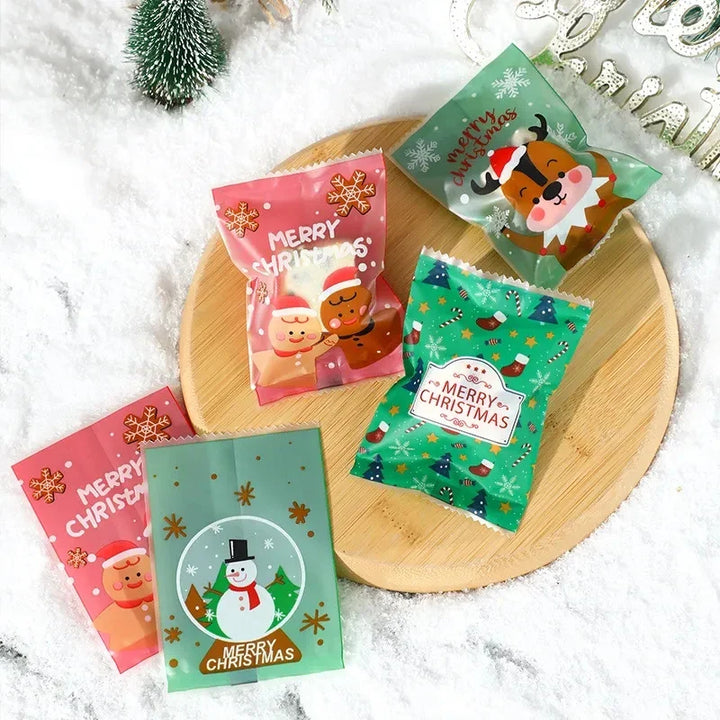 Rynx 100 pieces Christmas candy cookie heat-seal bags handmade nougat baking packaging pouches Christmas decorations 2024 New Year gift