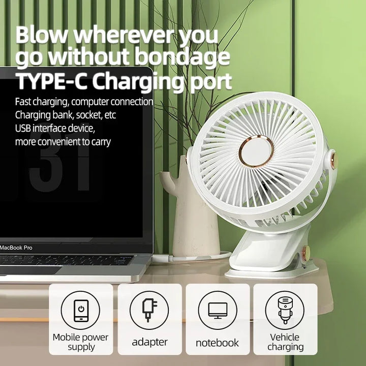 Lisslune | Multi-Angle Outdoor Clip-On Rechargeable Cooling Fan