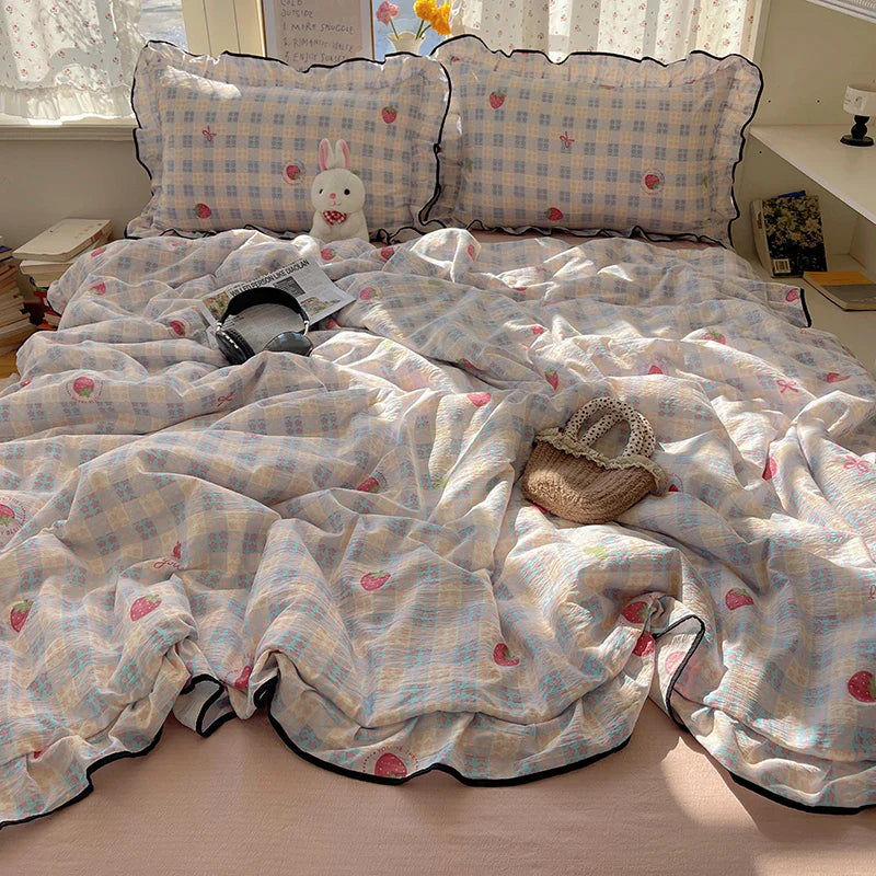 Lisslune | 1PC Ins Sommerdecke Falbala Rüschen Cool Feeling Decke Bare Sleeping Hautfreundlich Für Frauen Mädchen Schlafzimmer Deko Königin Größe