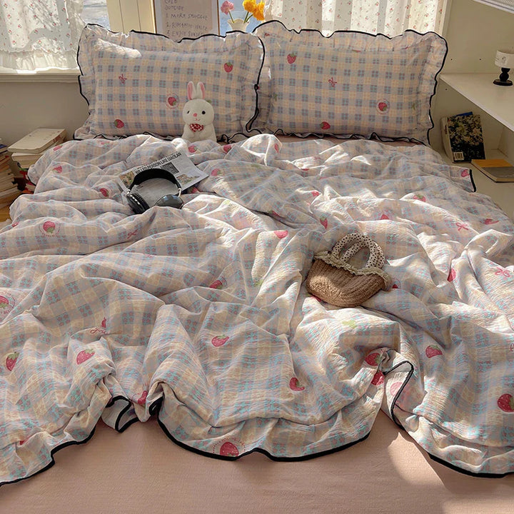 Lisslune | 1PC Ins Sommerdecke Falbala Rüschen Cool Feeling Decke Bare Sleeping Hautfreundlich Für Frauen Mädchen Schlafzimmer Deko Königin Größe