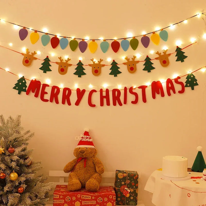 Rynx LED String Lights DIY Handmade Decorated Merry Christmas Holiday Hanging Home Room Background Pull Flag Banner Christmas Pendant