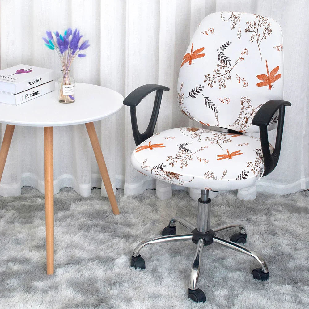 Lisslune | 2-piece Split Office Rose Chair Covers