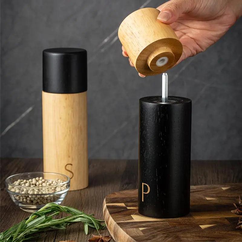 Lisslune | Elegant 7-Inch Salt and Pepper Mill Set with Stylish Wooden Holder for Gourmet Dining