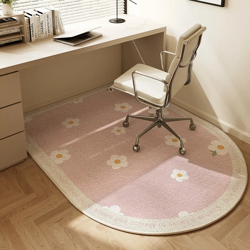 Lisslune | Round Office Chair Mat 100cm – Beige Striped Non-Slip Carpet Protector