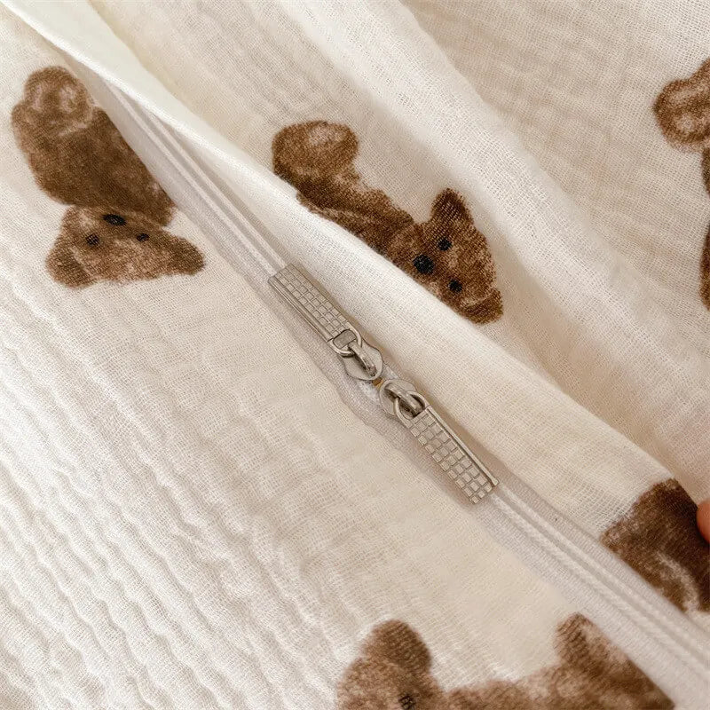 Rynx | 3PCS Cotton Muslin Bed Linen Set With Teddy Bear Print High Quality Muslin Bed Linen Twin Size