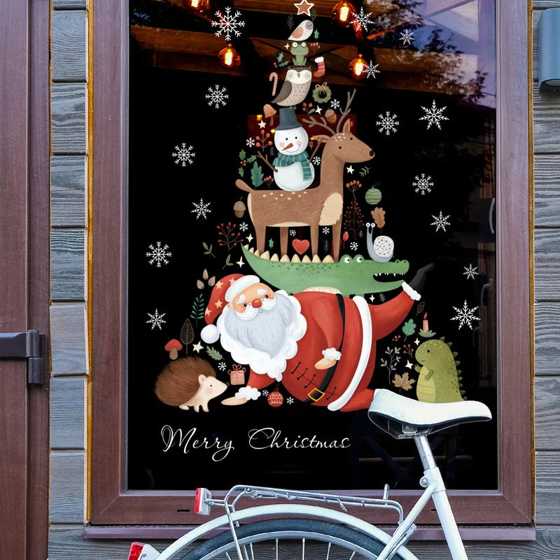 Rynx Christmas Window Stickers Santa Claus Christmas Tree Cartoon Glass Stickers Merry Christmas New Year Decorations for Home
