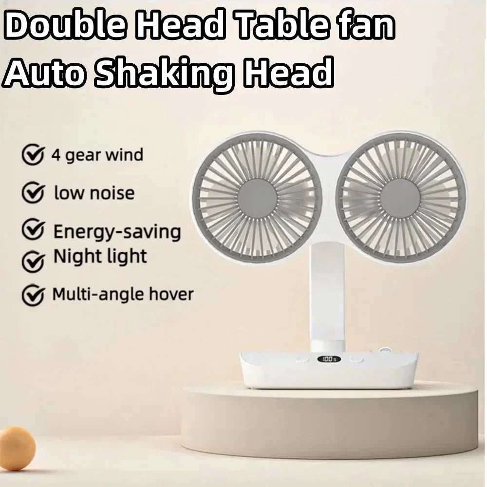 Lisslune | Adjustable Double-Head Portable Table Fan Night Lamp