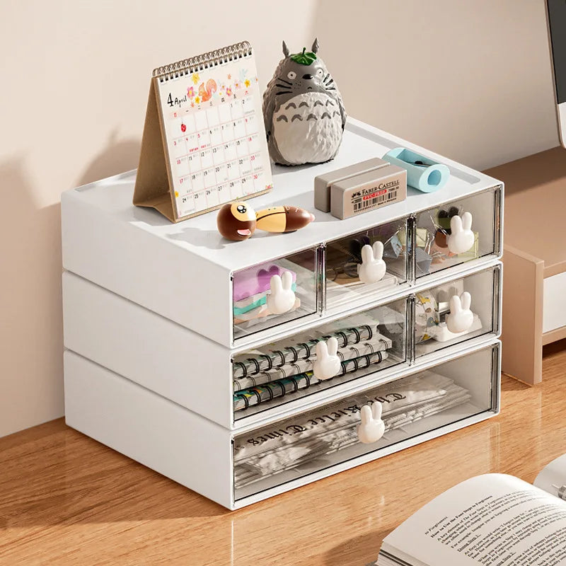 Rynx | Desktop Cosmetics Kawaii Stationery Storage Box Ins Plastic Drawer Storage Pen Cabinet Office Desk Stackable Storage Organization