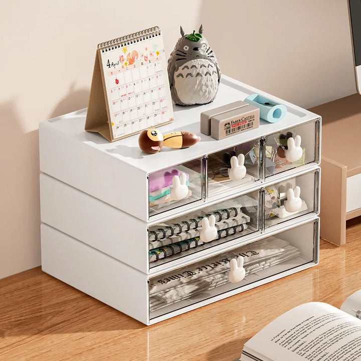 Rynx | Desktop Cosmetics Kawaii Stationery Storage Box Ins Plastic Drawer Storage Pen Cabinet Office Desk Stackable Storage Organization