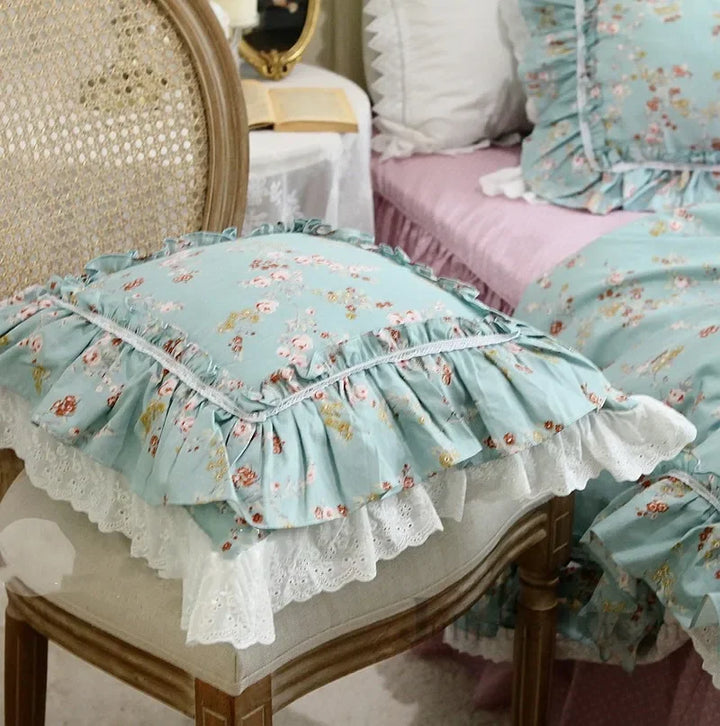 Rynx Top Luxury khaki European embroidery pillowcase large ruffle lace pleated pillowcase cake layers princess bedding pillowcase