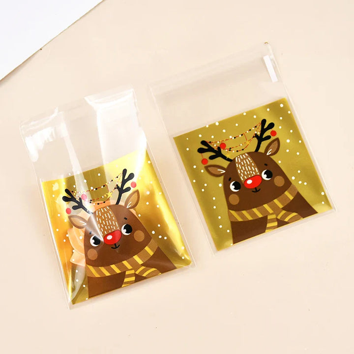 Rynx 100 pcs Christmas Cookie Bonbon Bags Santa Claus Plastic Cookie Gift Packaging Bags Xmas Party Decoration Supplies New Year 2025