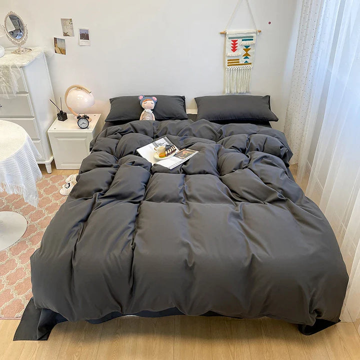 Rynx | Black Bedding Set Soft Bedding Washable Cotton Duvet Cover Pillowcase and Bed Sheet bedding set Home Bedding