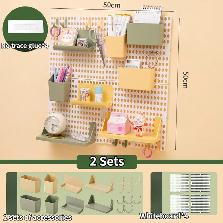 Rynx | Perforated Board Dormitory Wall Shelf Kawaii Home Decor No Drill Adhesive Student Study Wall Mounted Storage Shelf Organizer