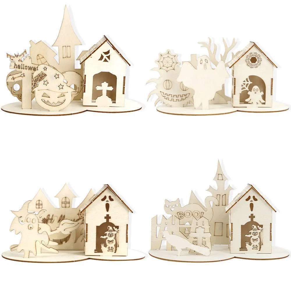 Rynx | Halloween Decoration, Wood Puzzle Ornaments, Halloween Home Decor, Castle Haunted House DIY Table Decoration