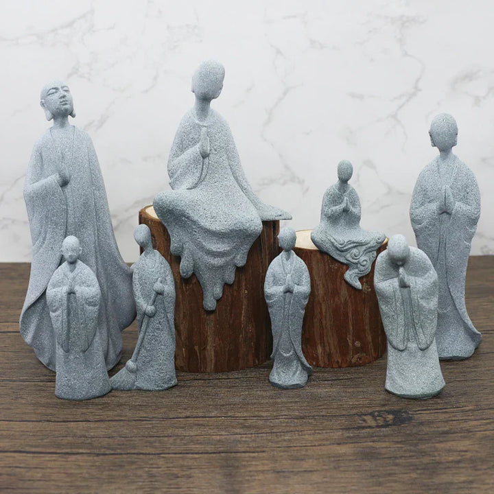 Lisslune | Buddha Stone Statue Small Buddhist Monks Tibetan Buddhism Figures Zen Garden Ornament Meditation Home Aquarium Decoration