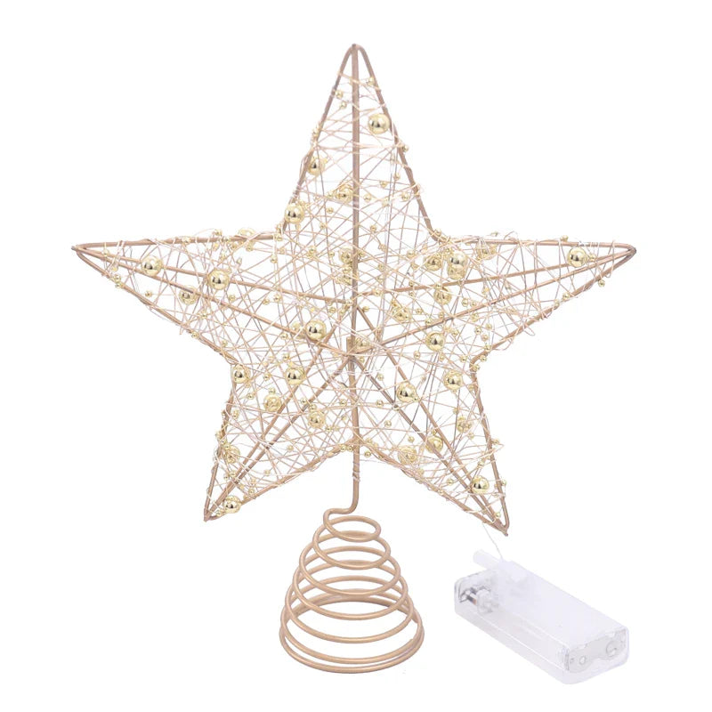 Rynx LED Light Christmas Tree Star with Beaded Wire Gold Iron Christmas Tree Ornament 2025 New Year Living Room Table Decoration Accessories