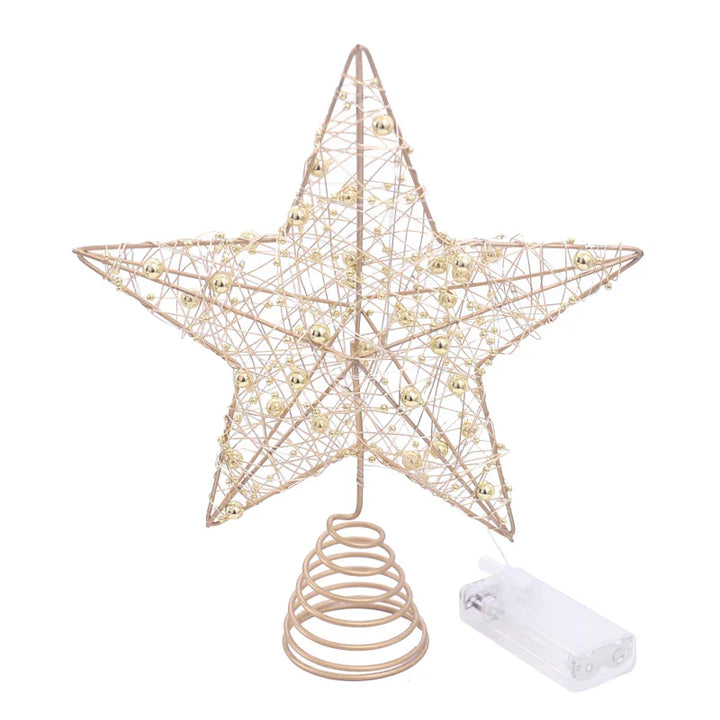 Rynx LED Light Christmas Tree Star with Beaded Wire Gold Iron Christmas Tree Ornament 2025 New Year Living Room Table Decoration Accessories