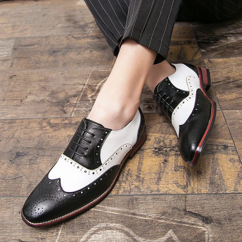 Lisslune | Men's Luxury Shoes Brogue Lace-up Casual British Style Contrast Color Oxford Office