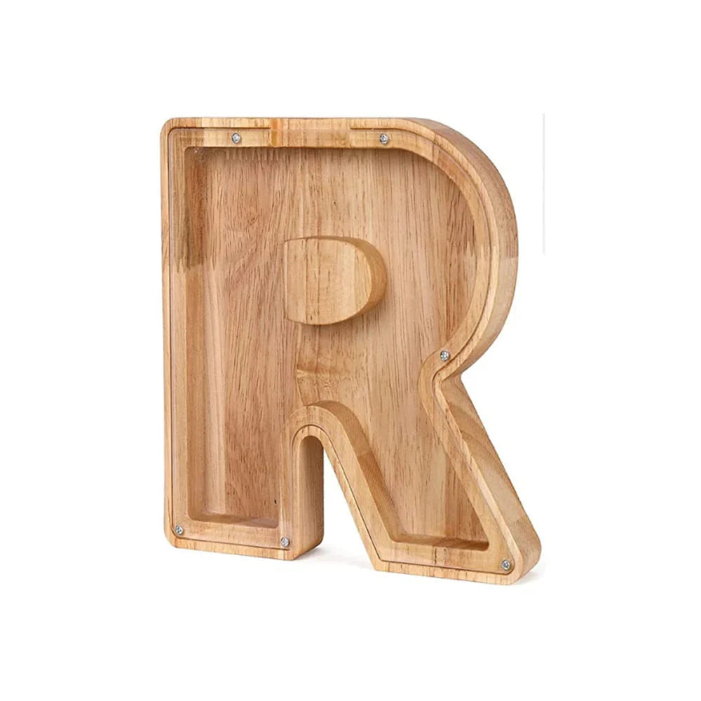 Lisslune | Wooden Alphabet Piggy Bank with Transparent Viewing Window for Stylish Saving