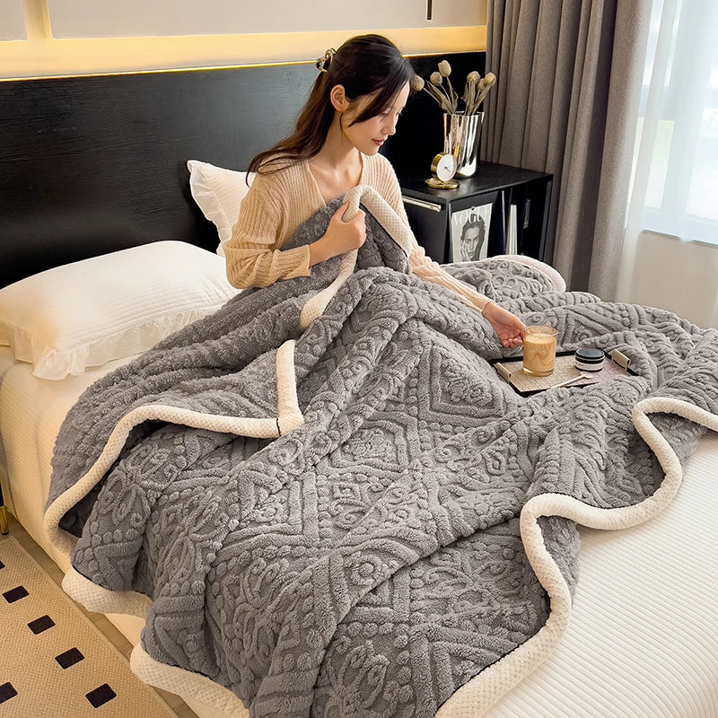 Rynx New European Style Checkered Velvet Warm Blanket for Bed Soft Fluffy Sofa Cover Blanket Super Warm Autumn Winter Throw Blanket
