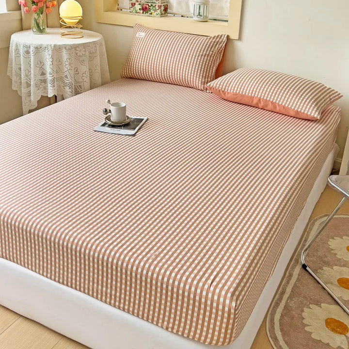 Rynx | Stripe Style Fitted Sheet with Elastic Bands Non-Slip Adjustable Mattress Cover for Double, King, and Queen Bed 90x200 150x200 180x200