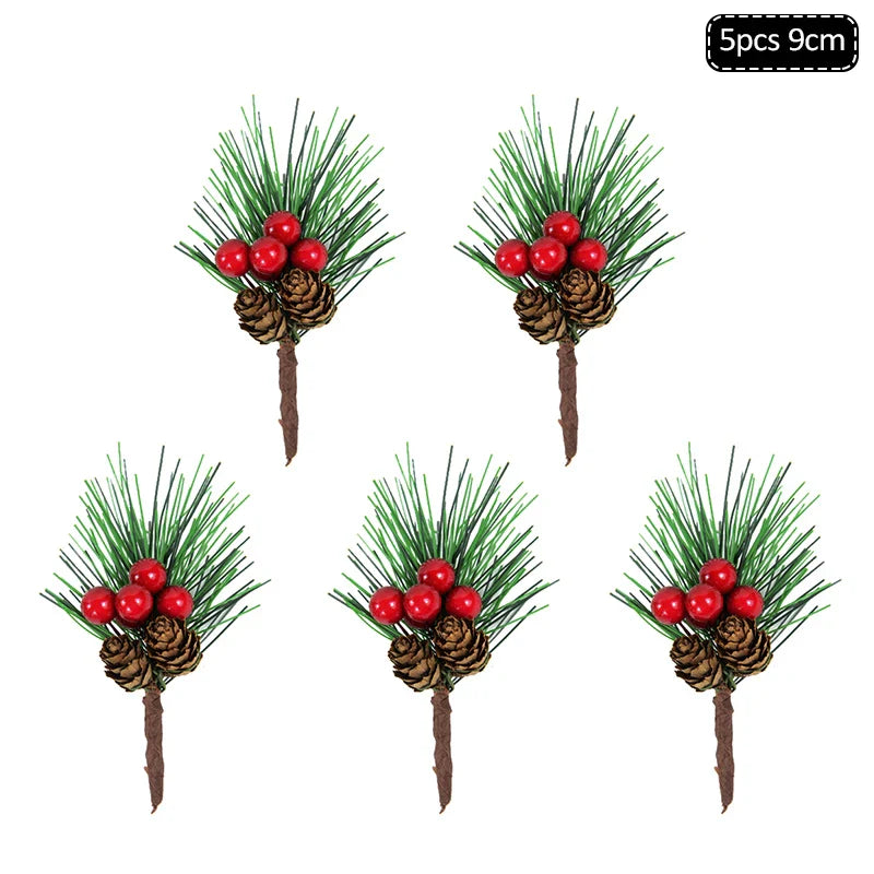 Rynx 1Pack Christmas Pine Needles Branches Artificial Plant Christmas Tree Ornaments Decorations for Home DIY Wreath Gift Box Wedding Flowers