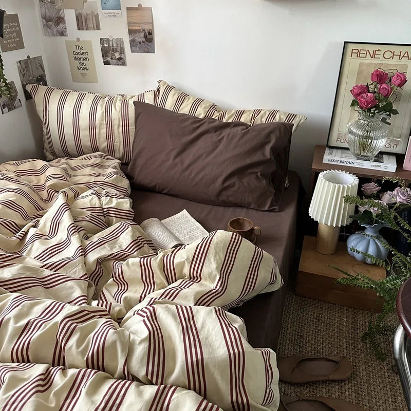 Rynx | Bedding duvet cover stripes boys girls twin queen size duvet cover pillowcase bedding adult fashion home textiles Nordic sling