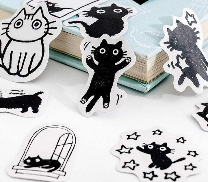 Lisslune | Black Comic Cat Stickers (45 pieces)