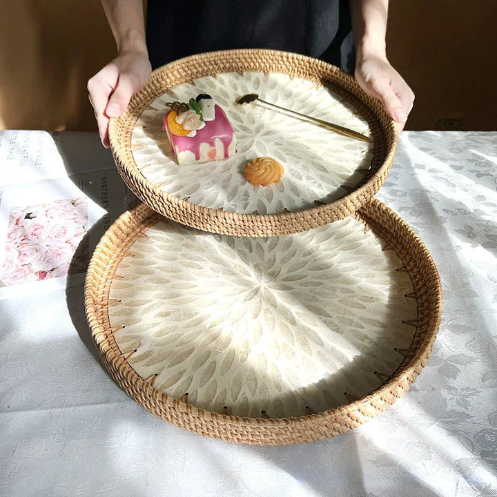 Lisslune | Lotus Leaf Rattan & Shell Fruit Bowl Tray