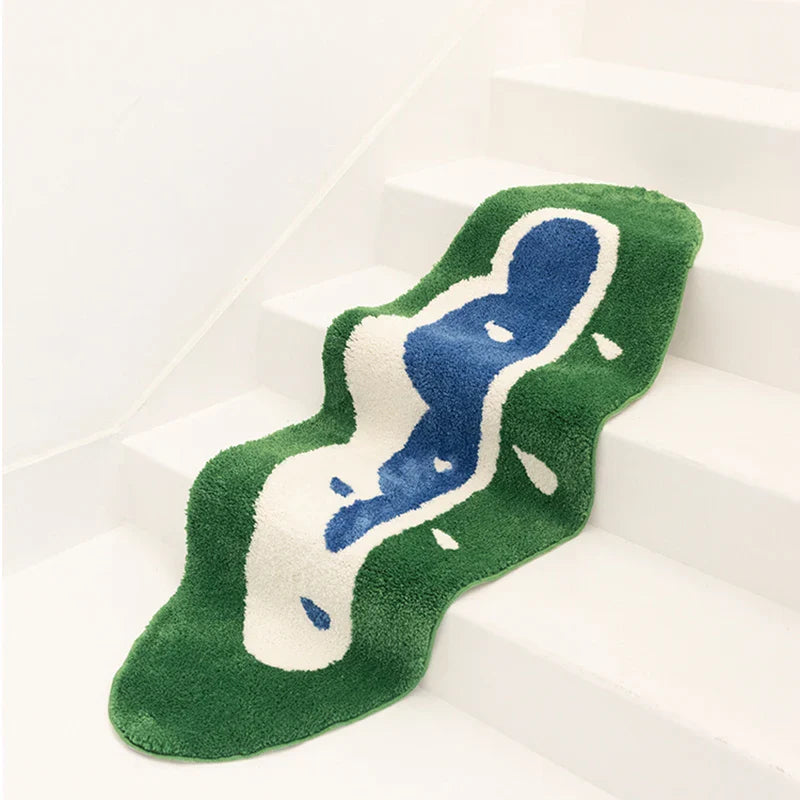Rynx | Long Tufting Green Cloud Bedroom Rug Soft Fluffy Bed Mat Rug Area Floor Order Pad Doormat Aesthetic Home Children's Room Decor