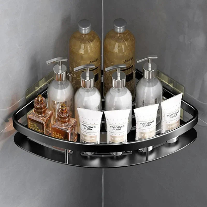 Lisslune | Corner Holder Aluminum Wall Shelf – Space-Saving Bathroom Organizer Without Drilling