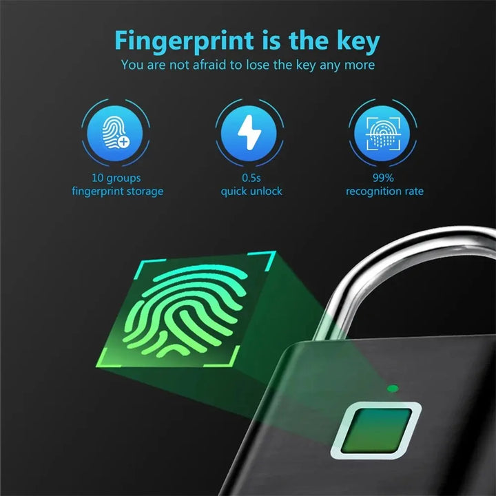 Lisslune | Smart Fingerprint Padlock with USB Charging & Waterproof Design – Titan