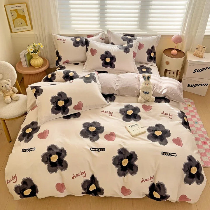 Rynx | Black Striped Duvet Cover Stars Printed Soft Pure Cotton Bedding for All Seasons Elegant Classic Stripe Pattern Duvet Covers