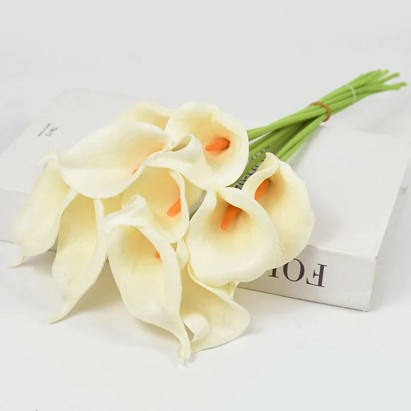 Rynx 5/10pcs Real Touch Calla Lily Artificial Flowers White Wedding Bouquet Bridal Party Home Flower Decoration Artificial Flowers