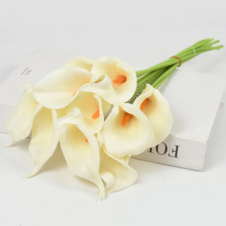 Rynx 5/10pcs Real Touch Calla Lily Artificial Flowers White Wedding Bouquet Bridal Party Home Flower Decoration Artificial Flowers