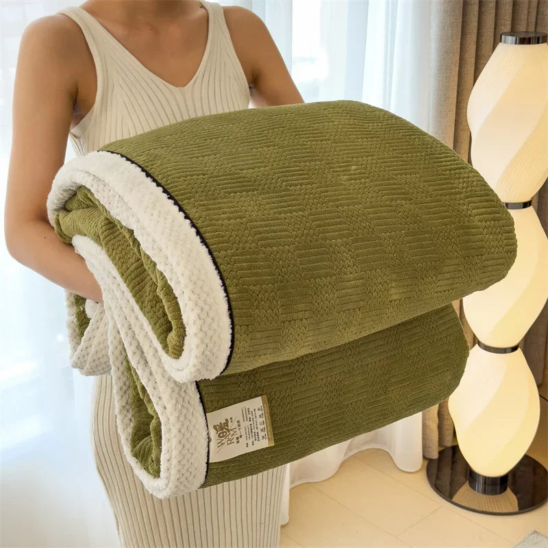 Rynx IEncrypted Carved Velvet Autumn Winter Warm Sofa Blanket Soft Comfortable Warm Bedspreads Throws Fluffy Breathable Bed Sheets