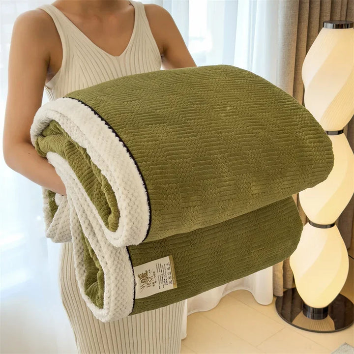 Rynx IEncrypted Carved Velvet Autumn Winter Warm Sofa Blanket Soft Comfortable Warm Bedspreads Throws Fluffy Breathable Bed Sheets