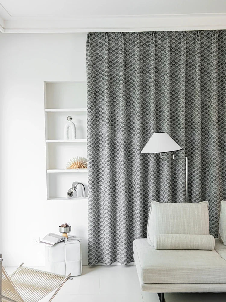 Rynx | Modern Luxury Living Room Foot Curtains Lines Creative Art Bedroom Decorative Curtains Jacquard Blackout Study Curtains Cortina