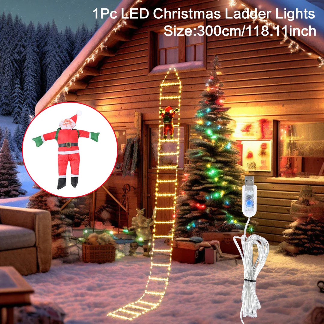 Rynx 3M Santa Claus Climbing Ladder Warm Light 2024 Christmas Decoration for Home Outdoor Garden Christmas Tree Ornament New Year Gift