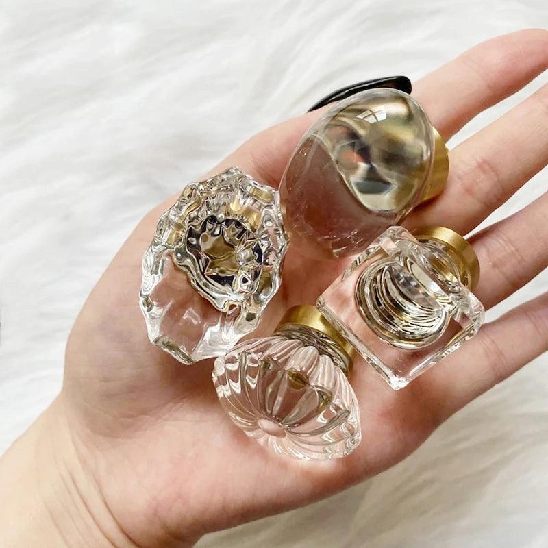Lisslune | Chic Gold-Base Crystal Glass Knobs for Stylish Kitchen Cabinets and Furniture