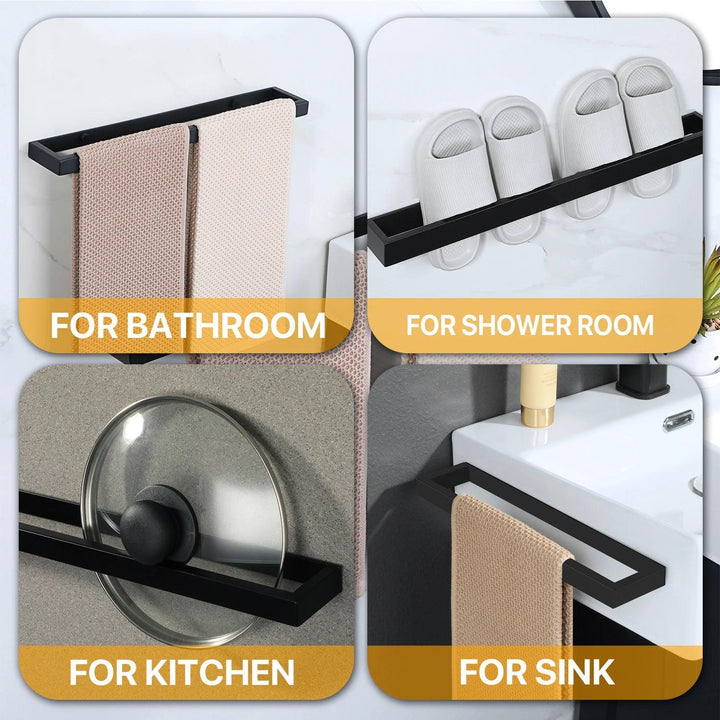 Lisslune | Versatile matte black stainless steel towel holder with adjustable size and flexible wall mounting