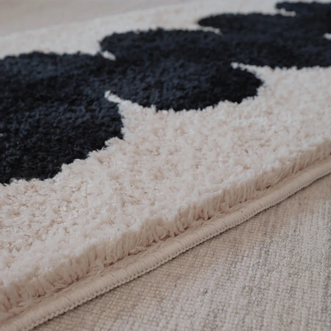 Rynx | Black White Tufte Rug Nightstand Rug Soft Geometric Bath Mat Bedroom Rug Dressing Mat Floor Pad Neat Aesthetic Home Decor