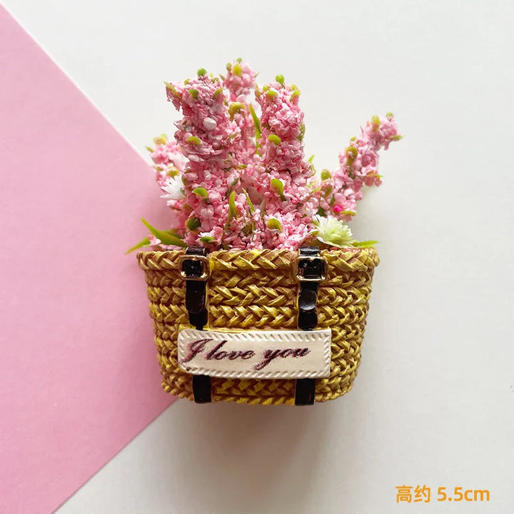 Rynx | Buy 5, get 1 flower basket refrigerator magnets immortal flowers decorated basket for refrigerator magnetic stickers fabrics flowers home