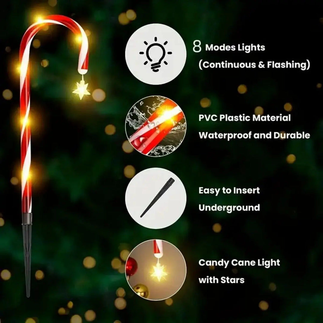Rynx | Christmas Solar Candy Cane Lights, Holiday Parties, Path, Atmosphere Decoration Props, Waterproof Night Lights