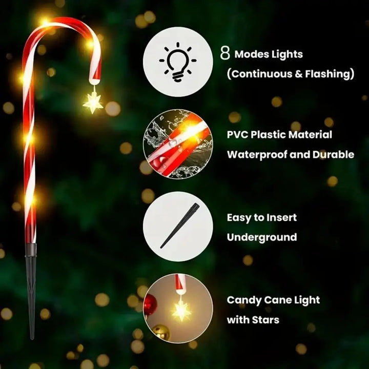 Rynx | Christmas Solar Candy Cane Lights, Holiday Parties, Path, Atmosphere Decoration Props, Waterproof Night Lights