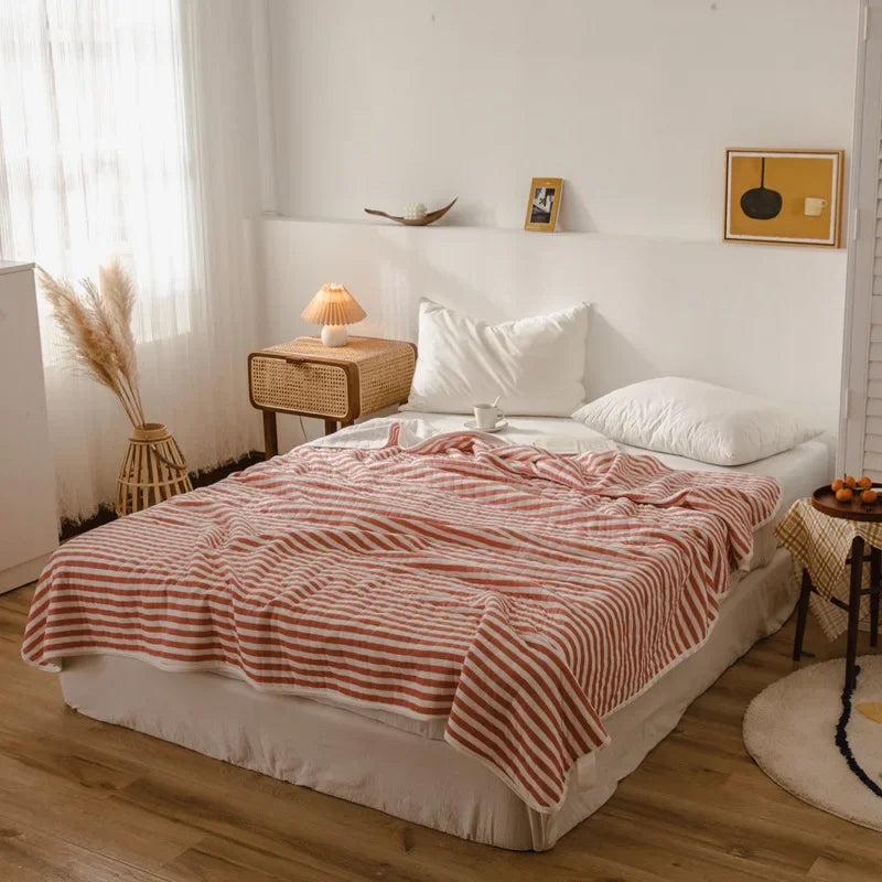Rynx Stripes 100% Cotton Summer Blanket for Bed Soft Skin-Friendly Queen Comforter for Summer Air Conditioning Thin Comforter Breathable