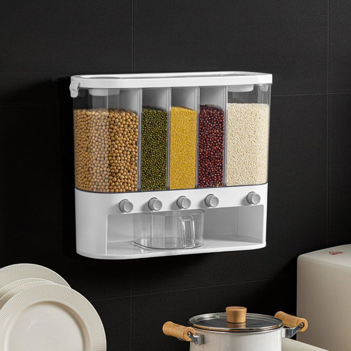 Lisslune | Slim wall-mounted 5-grid rice dispenser - 12L capacity in elegant white